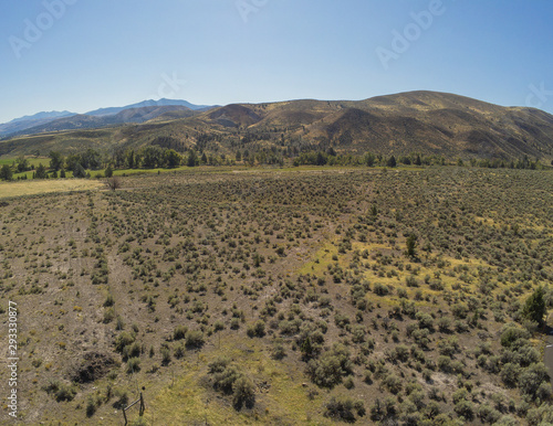 Sensational aerial  picturesque images of the John Day Fossil Beds Overlook and valley of Grant County in Dayville, Oregon photo