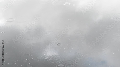 Mist hovering on a lake in the morning and raindrops falling on the surface in Isojarvi National park in Finland, on July 2015.  photo