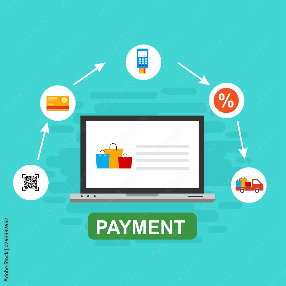 Illustration of vector flat design business composition with online shop Illustration of vector flat design business composition with online shop
