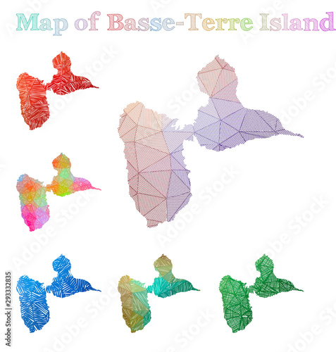 Hand-drawn map of Basse-Terre Island. Sketchy Basse-Terre Island maps collection. Vector illustration.