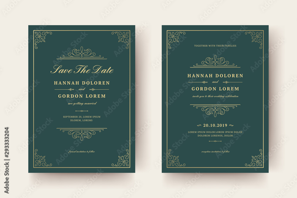 Wedding invitation and save the date cards flourishes ornaments.