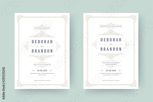 Wedding invitation and save the date cards flourishes ornaments.
