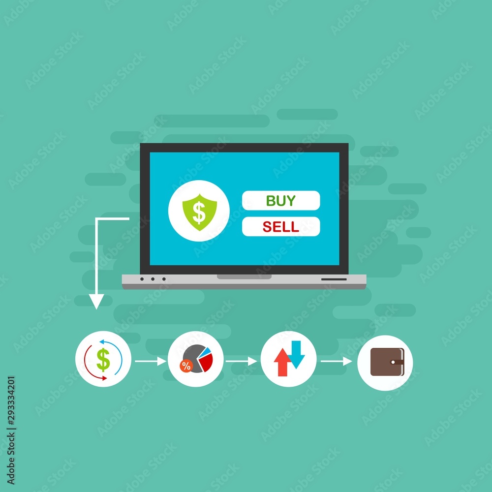 Illustration of vector flat design business composition with online shop Illustration of vector flat design business composition with online shop