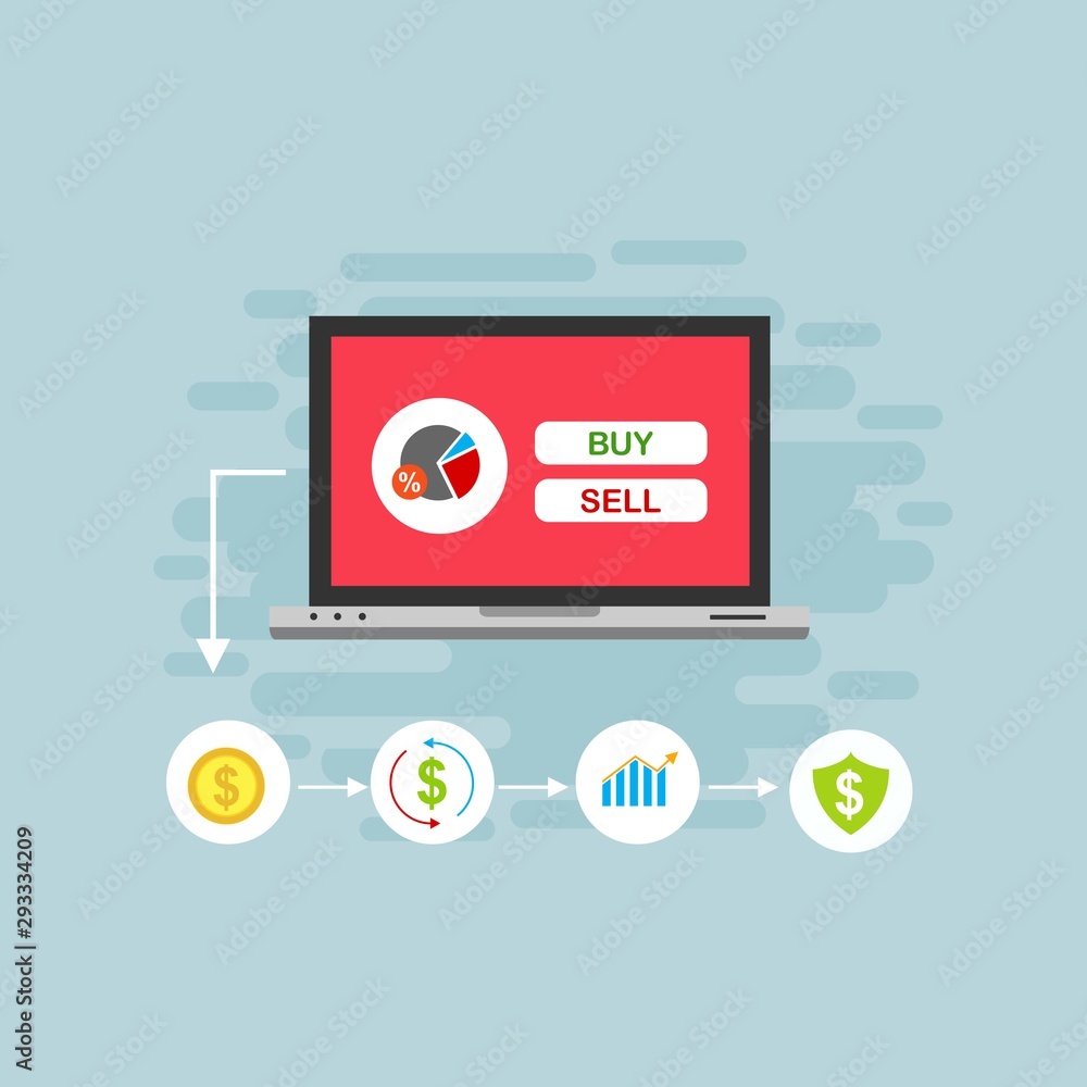 Obraz premium Illustration of vector flat design business composition with online shop