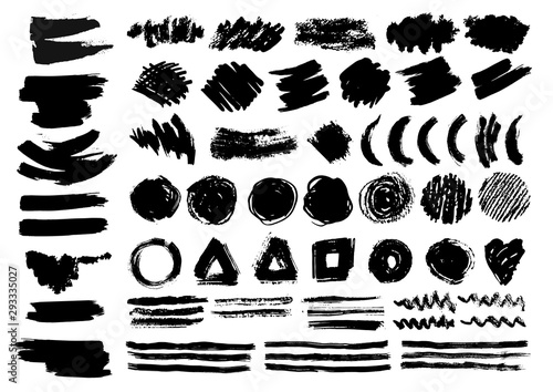Set of hand drawn ink brush strokes, brushes, lines. Collection of grunge vector textured brush strokes. Vector abstract elements for your design