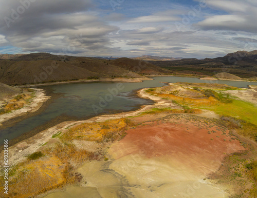 Audacious aerial Photography of the vibrant and photogenic John Day Fossil Beds and the iridescent Painted Hills Reservoir of Wheeler County in Mitchell, Oregon