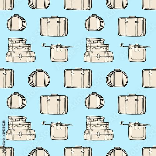 Hand drawn Travel bags vector seamless pattern