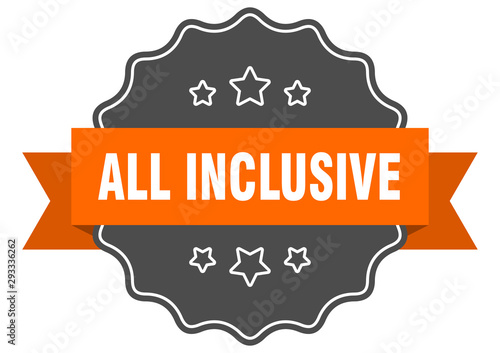 all inclusive isolated seal. all inclusive orange label. all inclusive