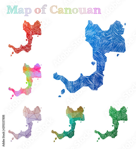 Hand-drawn map of Canouan. Colorful island shape. Sketchy Canouan maps collection. Vector illustration. photo