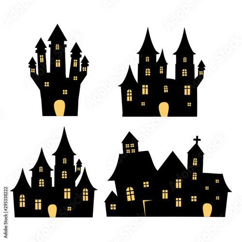 Halloween spooky castles and houses vector set