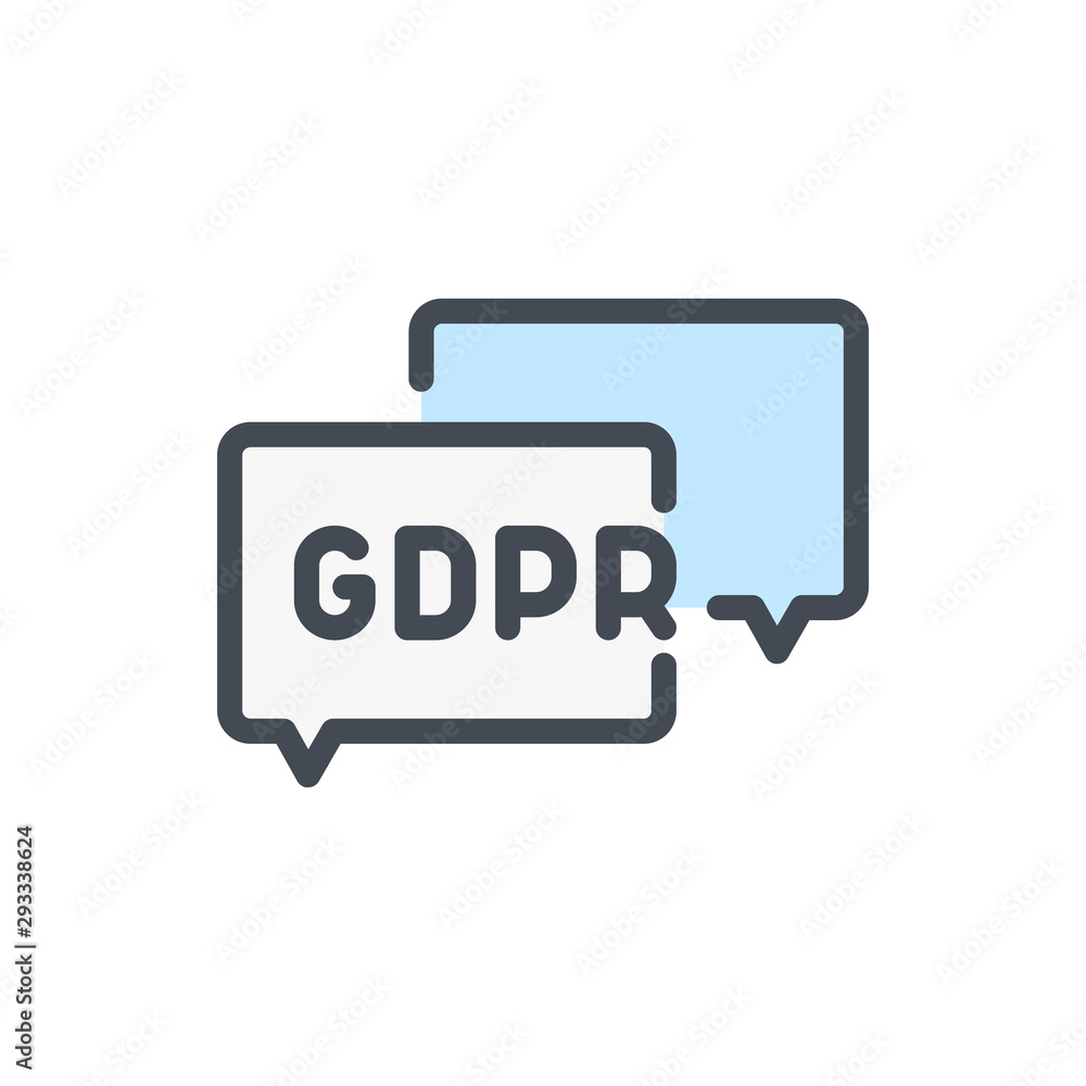 Message with GDPR color line icon. Chat with data protection vector outline colorful sign. Message with GDPR color line icon. Chat with data protection vector outline colorful sign.