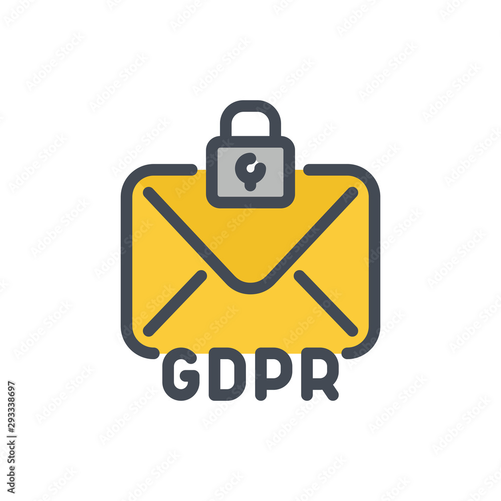 Email online protection color line icon. GDPR with mail and lock vector outline colorful sign. Email online protection color line icon. GDPR with mail and lock vector outline colorful sign.