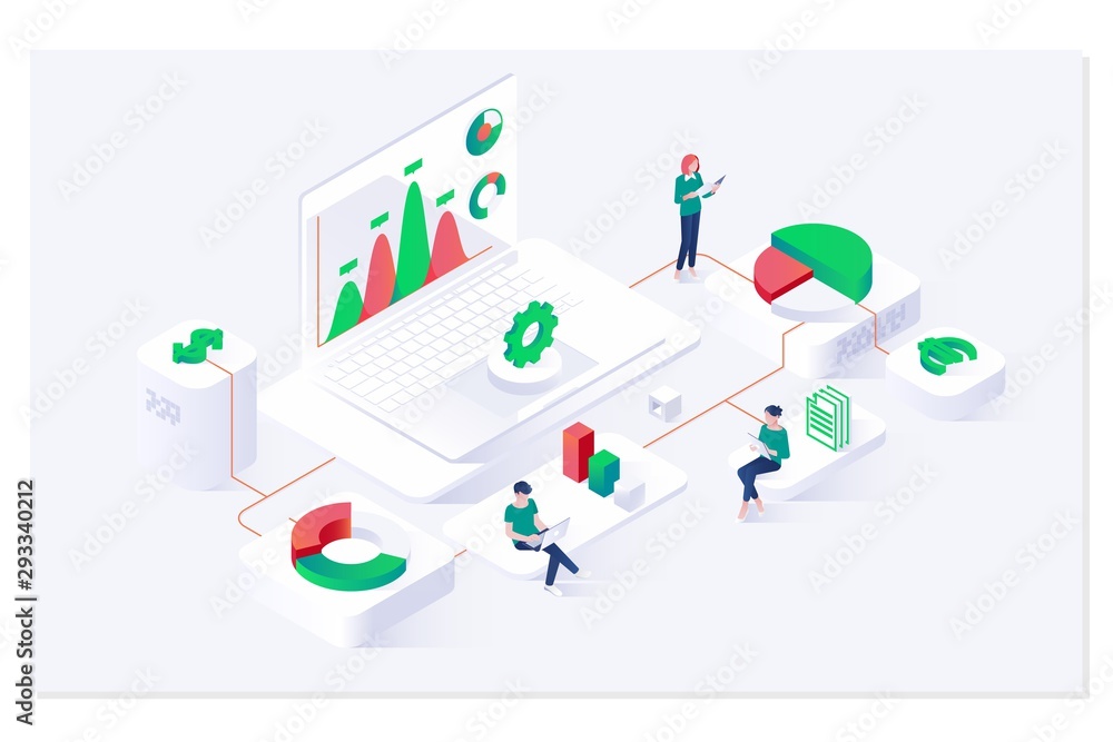 Data Analysis and Statistics concept Isometric web banner Data Analysis and Statistics concept Isometric web banner