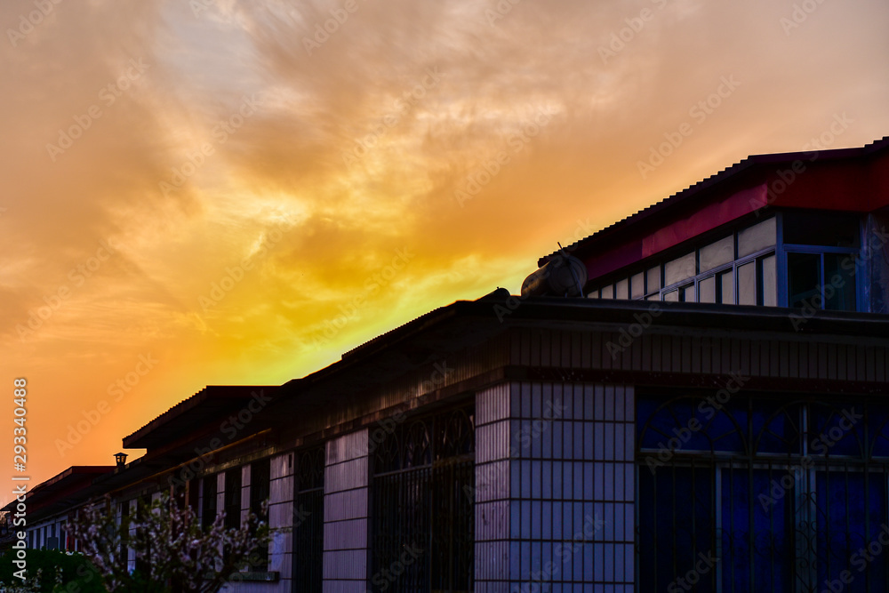 Housing and Street Lamp in the Background of Sunset Housing and Street Lamp in the Background of Sunset