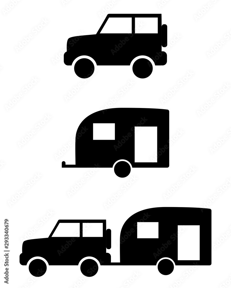 Auto mit Wohnwagen auf weiss Auto mit Wohnwagen auf weiss