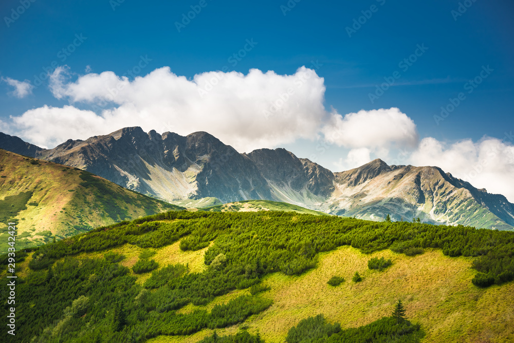 Fototapeta premium Salatin Mountain Range and Brestowa Peak in Slovakian Tatra Mountains - view from Rakon in Poland - trekking in autumn