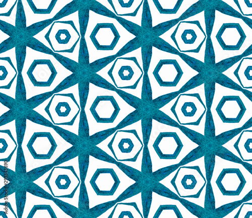 Blue kaleidoscope seamless pattern. Hand drawn wat