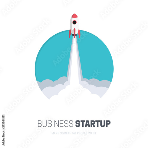 Flat design business startup launch concept, rocket icon. Vector illustration. © Ms.Moloko