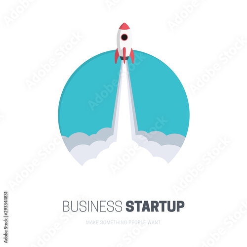 Flat design business startup launch concept, rocket icon. Vector illustration.