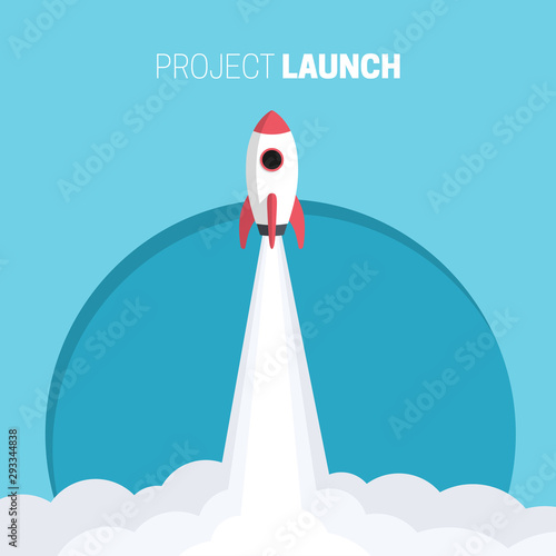 Fototapeta Naklejka Na Ścianę i Meble -  Flat design business startup launch concept, rocket icon. Vector illustration.