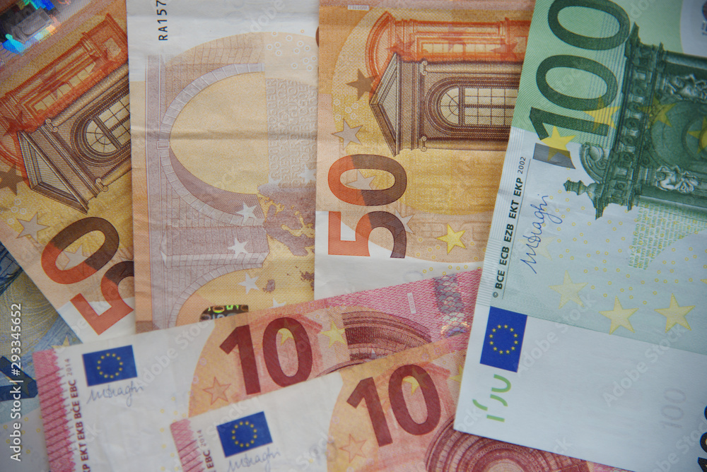 euro money cash business debt public background.Money bills in Euros. Money used to buy in the market, to invest in companies, industries. The banks use it to leave it and earn more money.