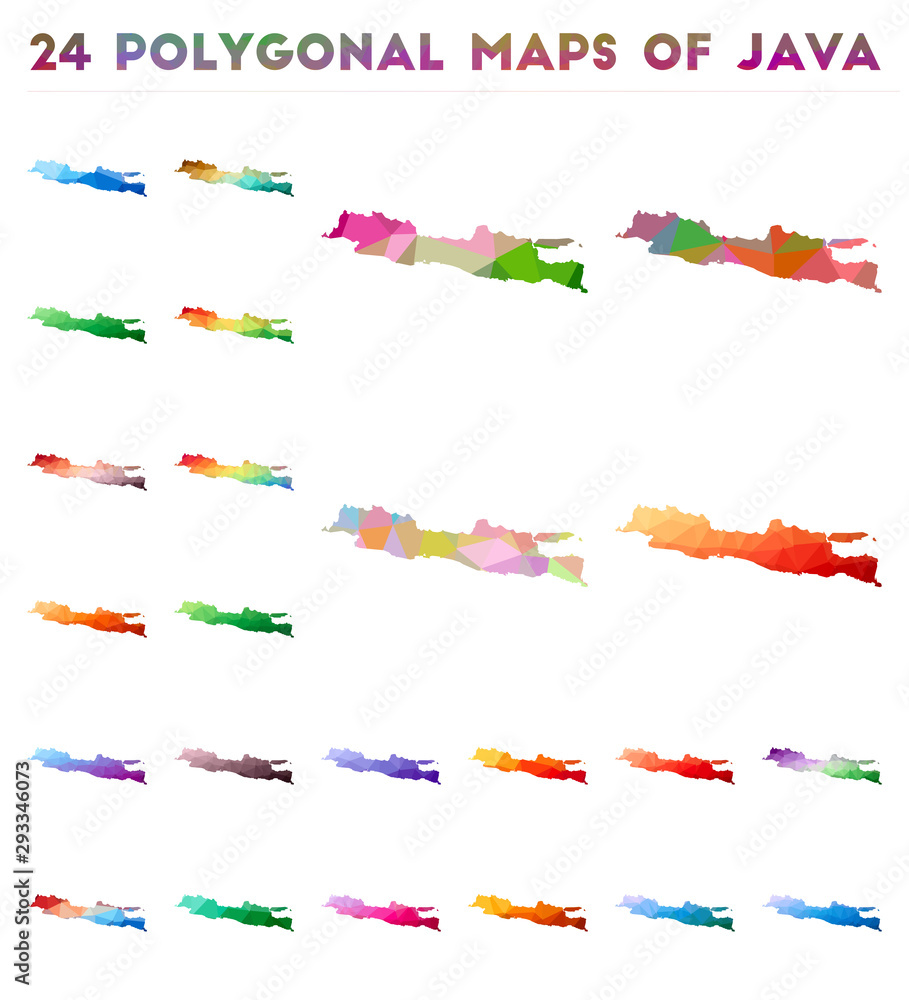 Set of vector polygonal maps of Java. Bright gradient map of island in ...