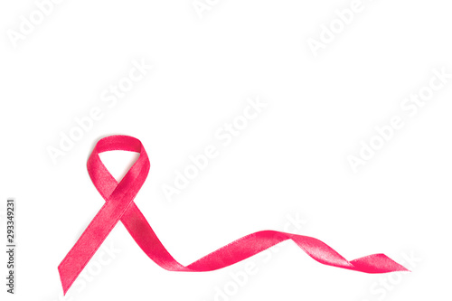 Pink Breast Cancer Ribbon with copy space isolated on white background