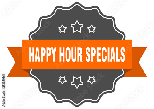 happy hour specials isolated seal. happy hour specials orange label. happy hour specials