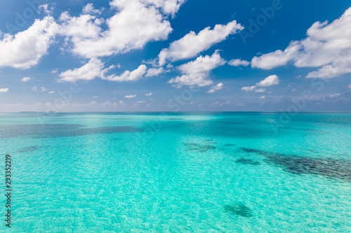 Tropical sea under the blue sky. Beautiful nature, seascape under heavenly sky