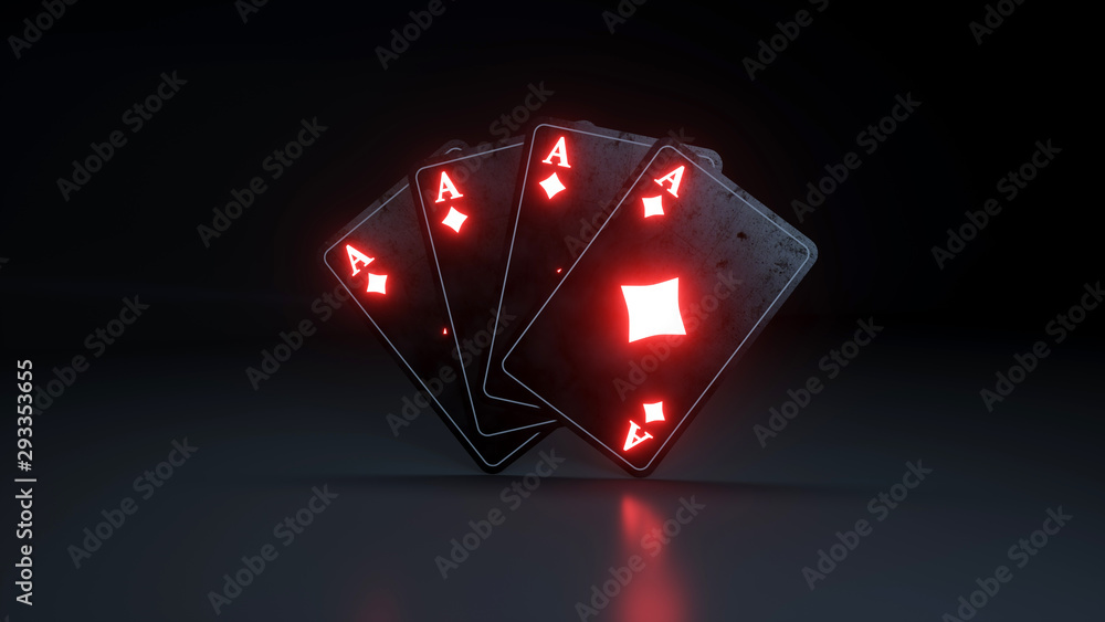 Four Diamonds Aces Playing Cards With Glowing Neon Lights Isolated On ...