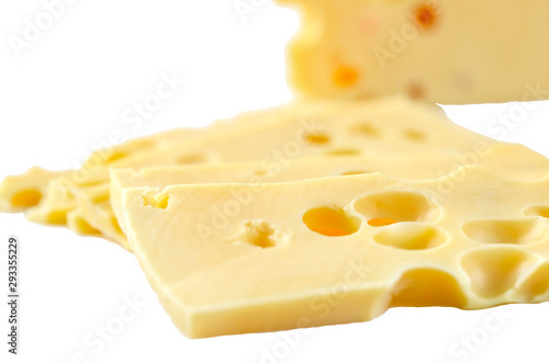 Pieces of cheese on white background photo