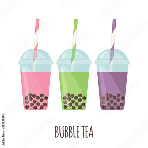 Set of Bubble milk tea icons in flat style isolated on white.