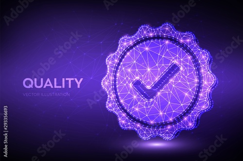 Quality. Low polygonal Quality icon check. Standard Quality Control Certification Assurance. Guarantee, premium choice, good product, choose warranty concept. Vector illustration.