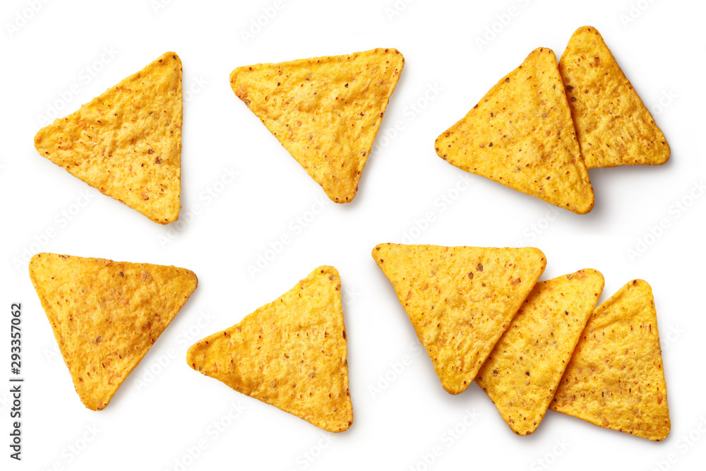 Fototapeta premium Set of delicious mexican nachos chips, isolated on white background
