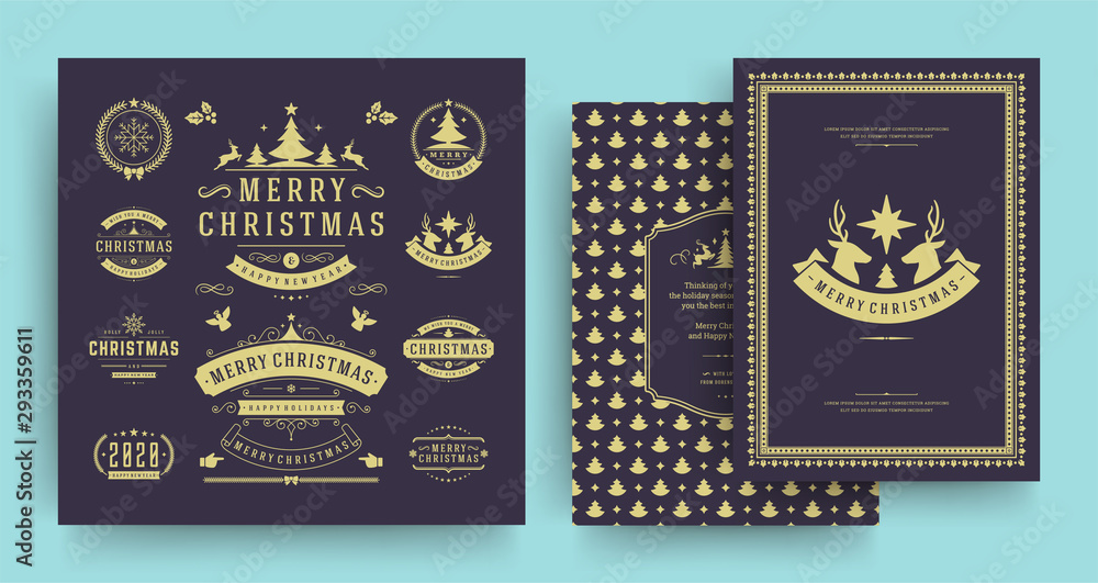 Fototapeta premium Christmas labels and badges vector design elements set with greeting card template.
