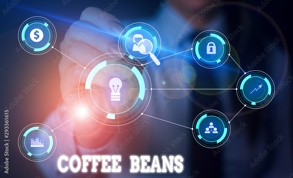 Handwriting text writing Coffee Beans. Conceptual photo pit inside the red or purple fruit often referred as a cherry Woman wear formal work suit presenting presentation using smart device Handwriting text writing Coffee Beans. Conceptual photo pit inside the red or purple fruit often referred as a cherry Woman wear formal work suit presenting presentation using smart device