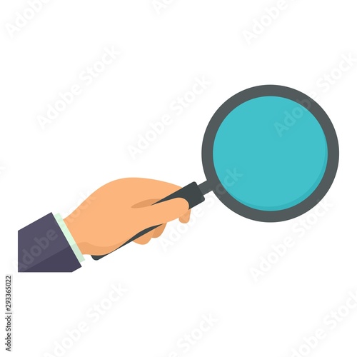 Magnify glass in hand icon. Flat illustration of magnify glass in hand vector icon for web design