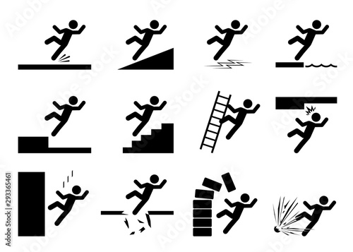 Set of safety signs. Slippery icons. Collection of warning and caution signs. Signs of danger and alerts.