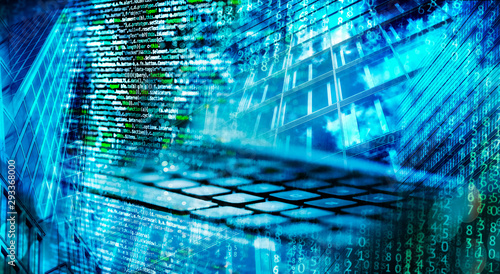 Billede på lærred Program code and skyscrapers