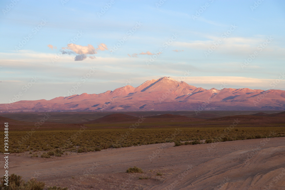 Fototapeta premium Breathtaking Bolivian Scenery - Deserts, salt flats, sunrise, sunset, vicuna, llama, lama, cactus, snow, lakes, flamingos