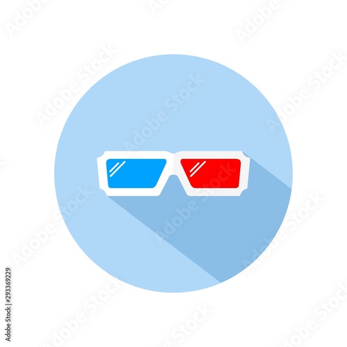 3d glasses icon vector for watching movie and film, isolated on blue circle