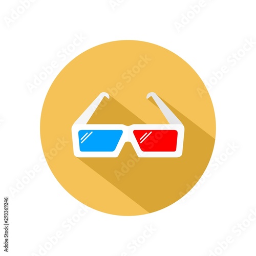 3d glasses icon vector for watching movie and film, isolated on yellow circle