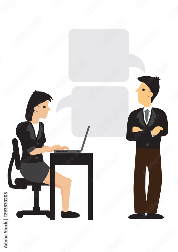 Business people talking with each other working in a team. Concept of corporate teamwork, startup culture, strategic planning and office workplace culture. Isolated vector illustration. Business people talking with each other working in a team. Concept of corporate teamwork, startup culture, strategic planning and office workplace culture. Isolated vector illustration.