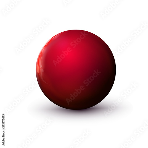 Red delicious glossy sphere, polished ball. Mock up of clean round the realistic object, glassy orb icon. Geometric design simple shape, smooth form. Isolated on white background, vector illustration