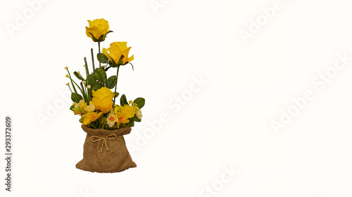 Canvas Print Yellow rose made of plastic and white background