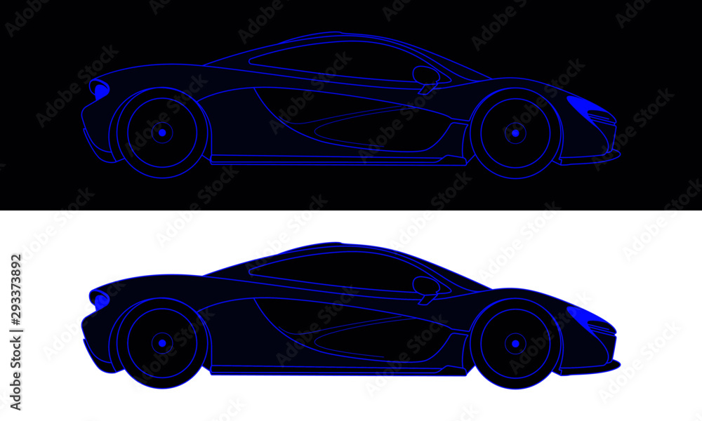 Vector outline of a modern sports car silhouette. Side view of supercar