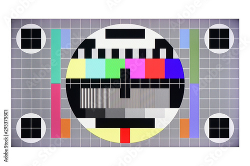 TV screen color test card no signal (with clipping path) isolated on white background