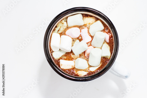 white mug of coffee with marshmallows