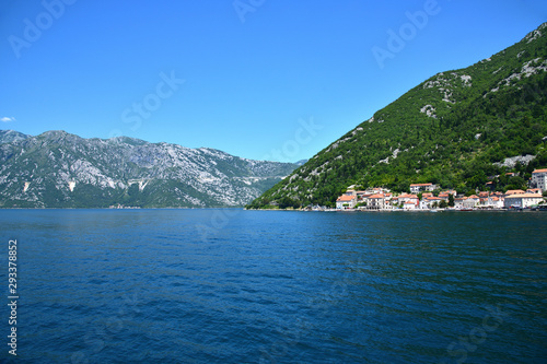 view of the Bay of Kotor and houses on the coast in Montenegro