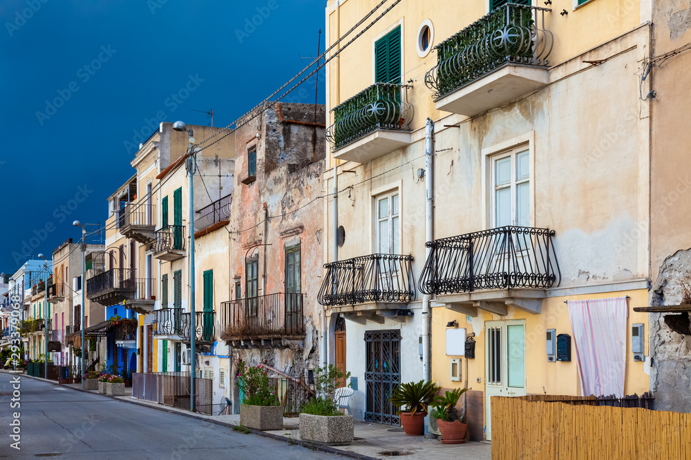 some houses at bad weather Lipari Sicily Italy